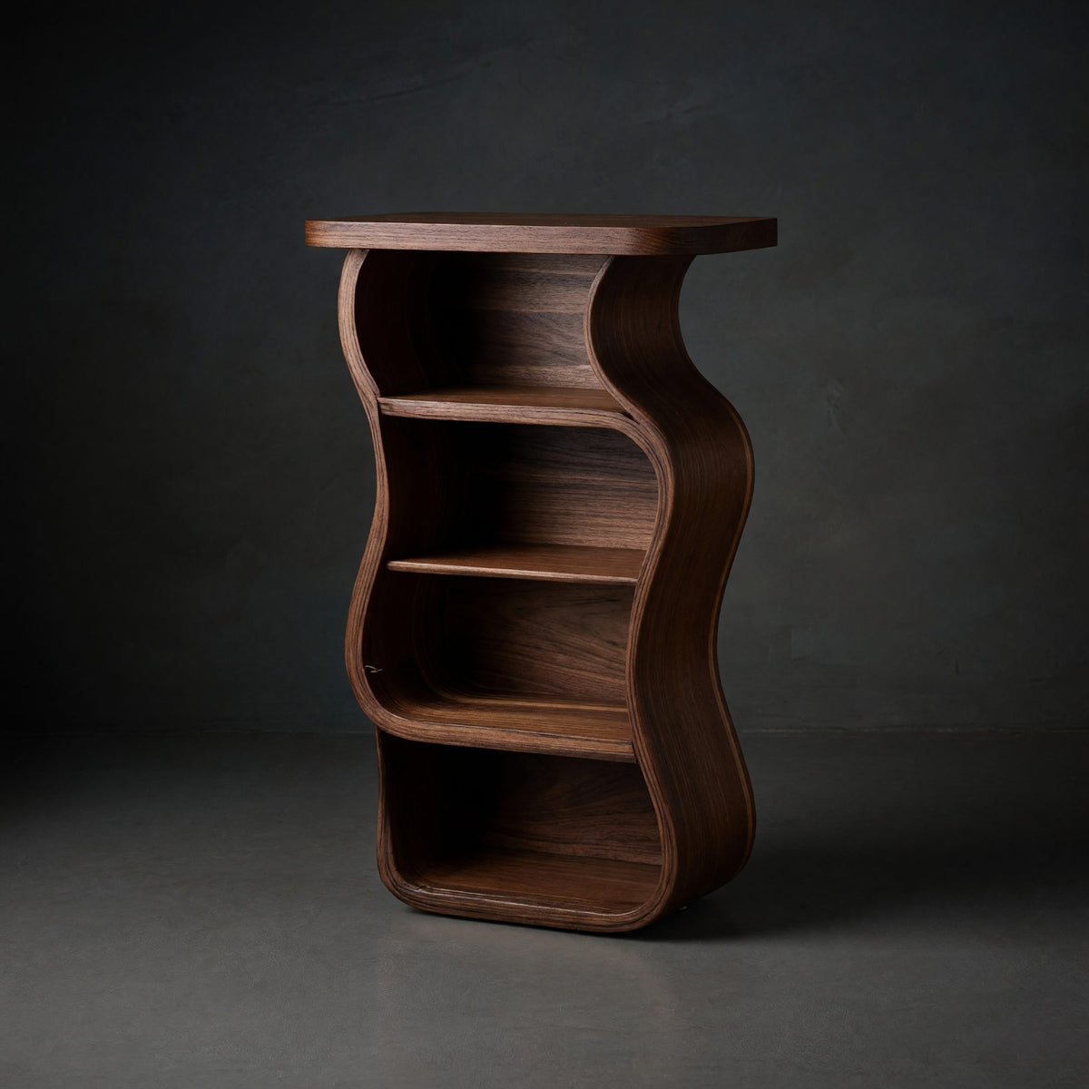 Solid Wood Nightstand Sculptural With Open Shelf Bedroom