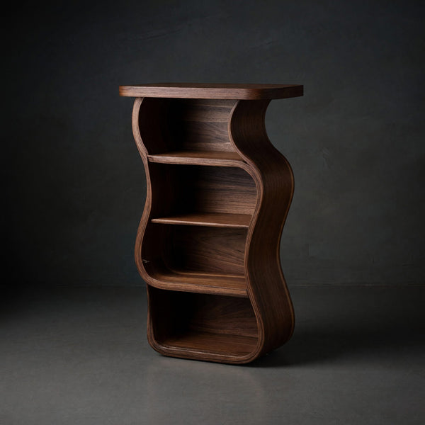 Solid Wood Nightstand Sculptural With Open Shelf Bedroom