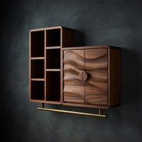 Solid Wood Bathroom Cabinet Scandinavian Wave Front Storage Guest Suite