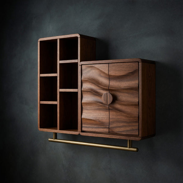 Solid Wood Bathroom Cabinet Scandinavian Wave Front Storage Guest Suite
