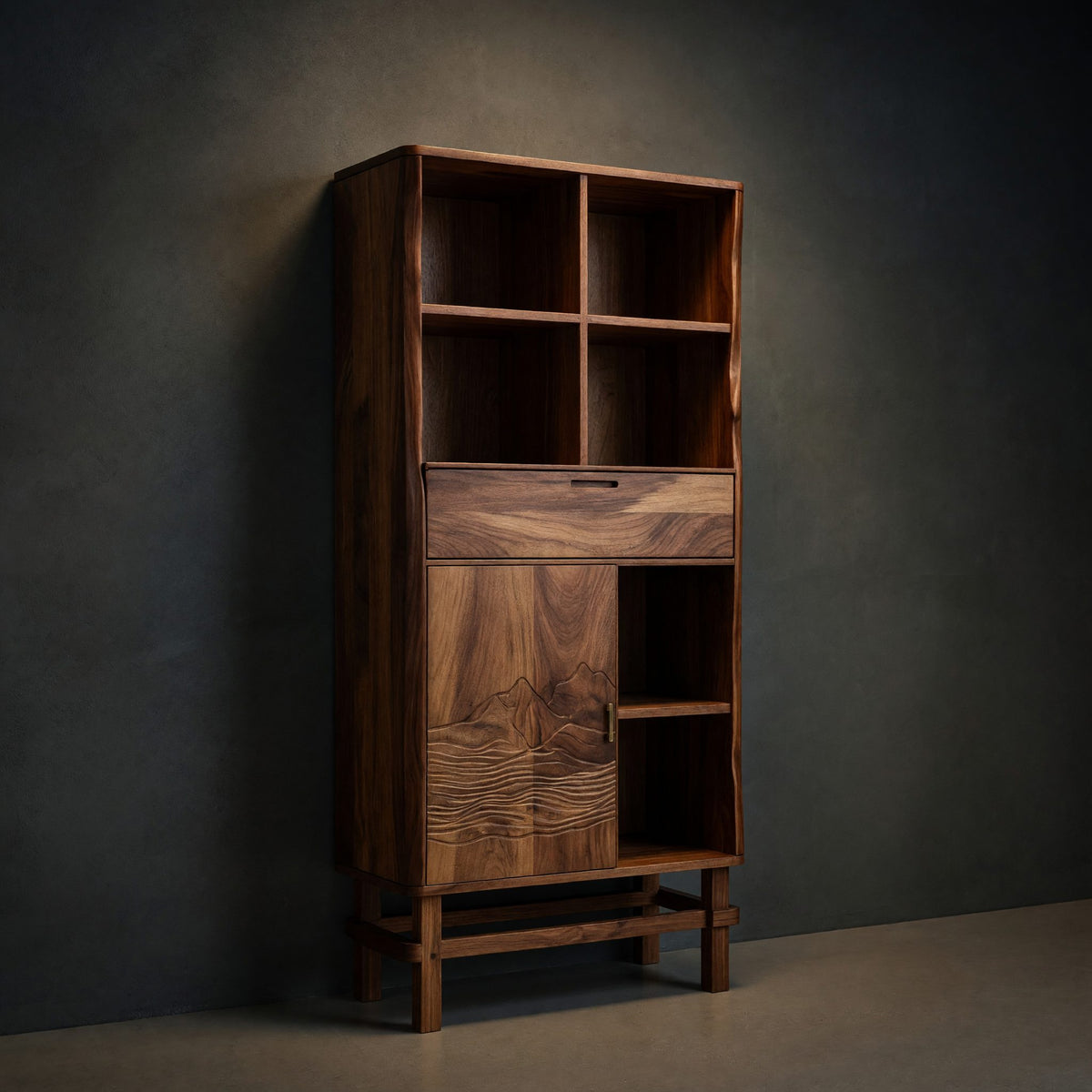 Solid Wood Bathroom Cabinet Curved Display Lake House