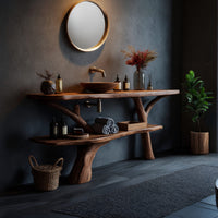 Solid Wood Live Edge Vanity Bathroom Solid With Open Shelf Minimal
