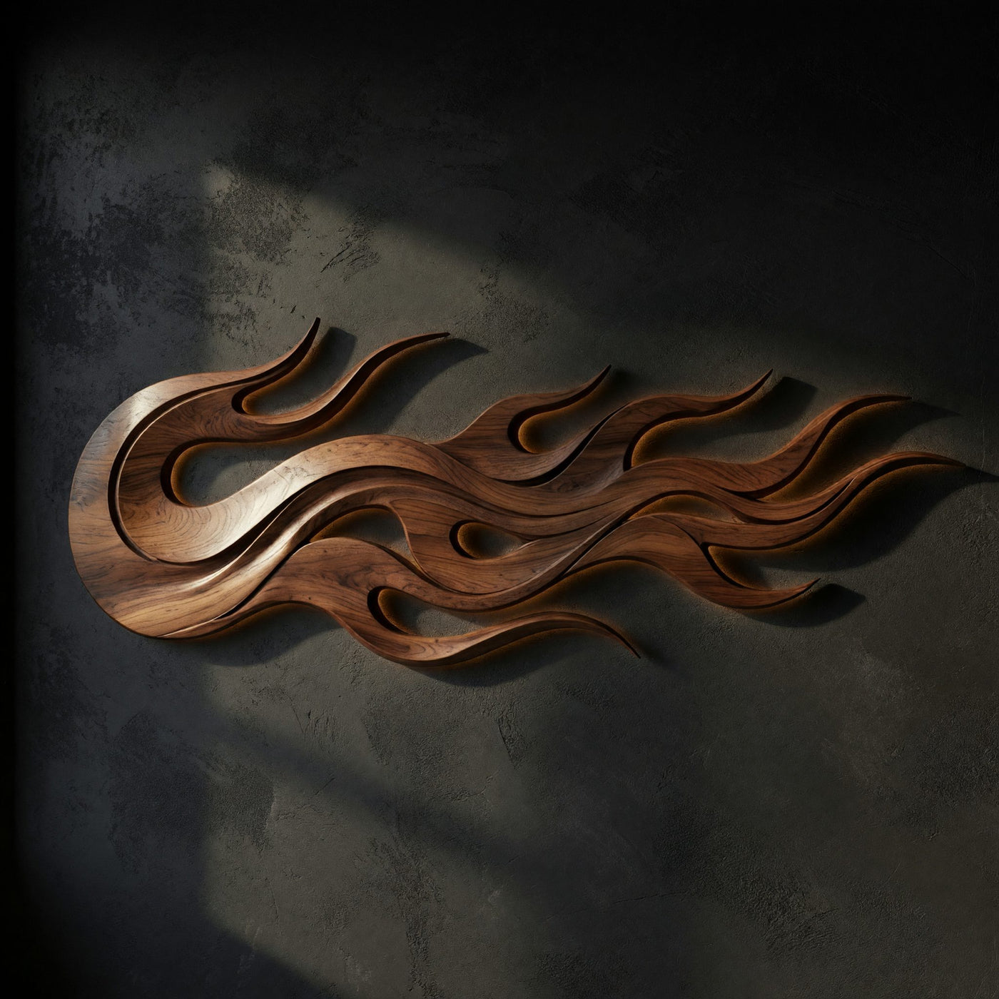 Driftfire Layered Wall Relief in Solid Walnut