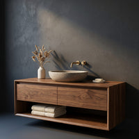Solid Wood Bathroom Vanity Minimalist Natural Wall Mounted