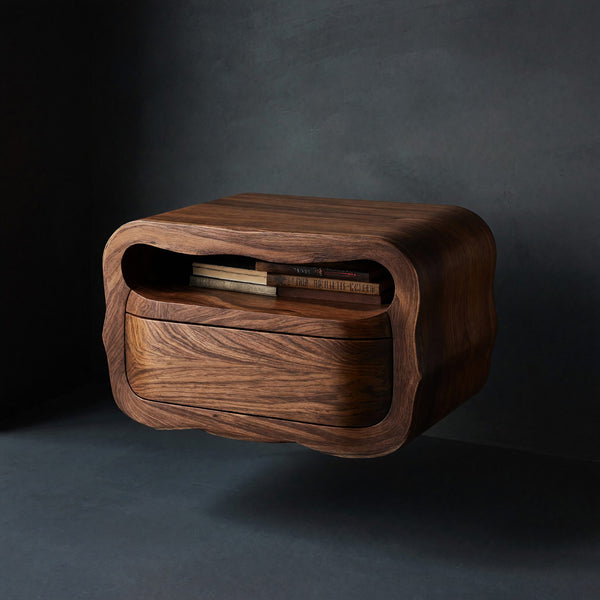 Solid Wood Nightstand Floating With Soft Curves Bedroom
