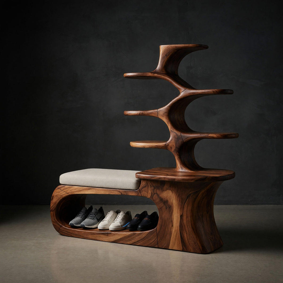 Solid Wood Shoe Storage Bench Japandi Rack Shelf Hallway Closet Section