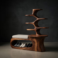 Solid Wood Shoe Storage Bench Japandi Rack Shelf Hallway Closet Section