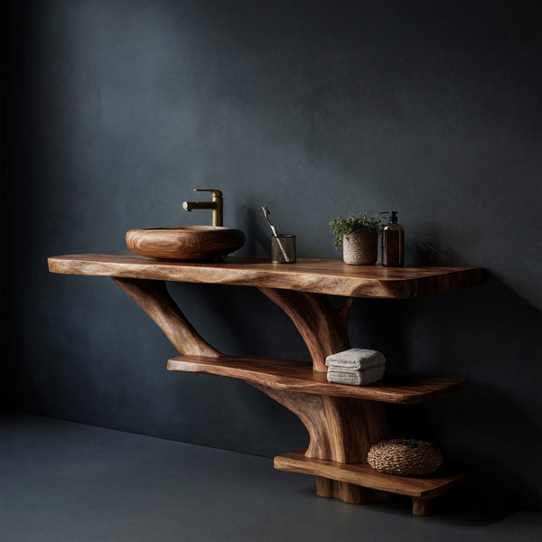 Solid Wood Live Edge Vanity Farmhouse Bathroom Solid With Shelf Rustic