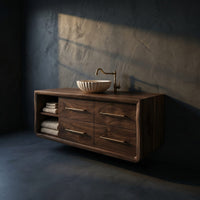 Solid Wood Bathroom Vanity Scandinavian Floating With Open Shelf Apartment