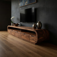 Hand-Shaped Waterfall Corners on a Walnut Media Console