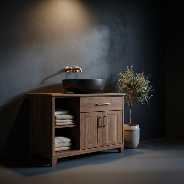 Solid Wood Bathroom Vanity Black Open Shelf Storage