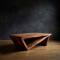 Hand-Cut Faceted Coffee Table with Folded Wood Base