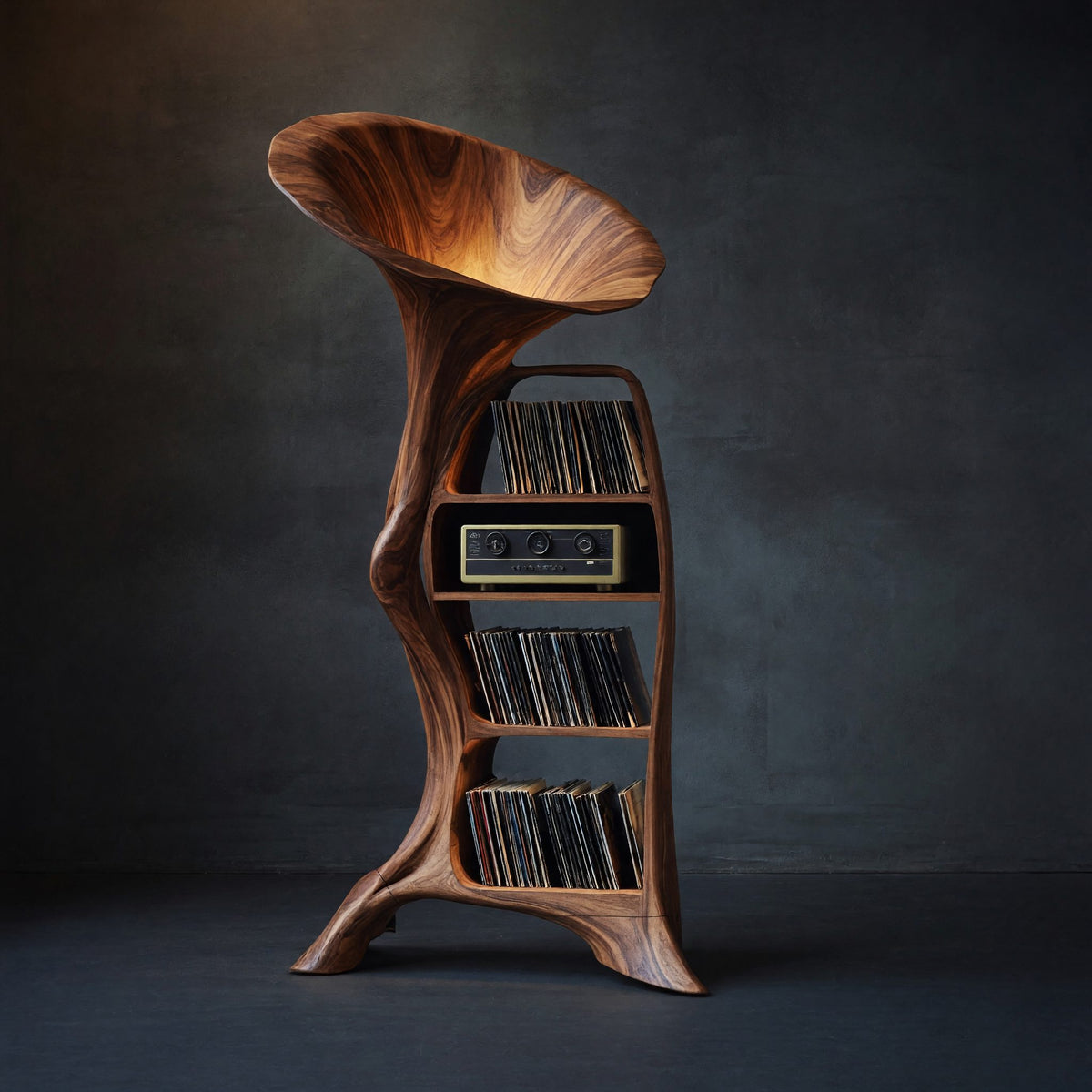 Solid Wood Record Player Stand Handcrafted Entryway