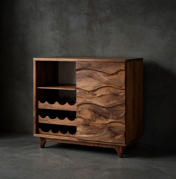 Solid Wood Bar Cabinet Wine Natural Dining Room
