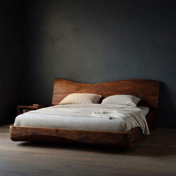 Solid Wood Bed Frame Platform Headboard Minimalist Bedroom