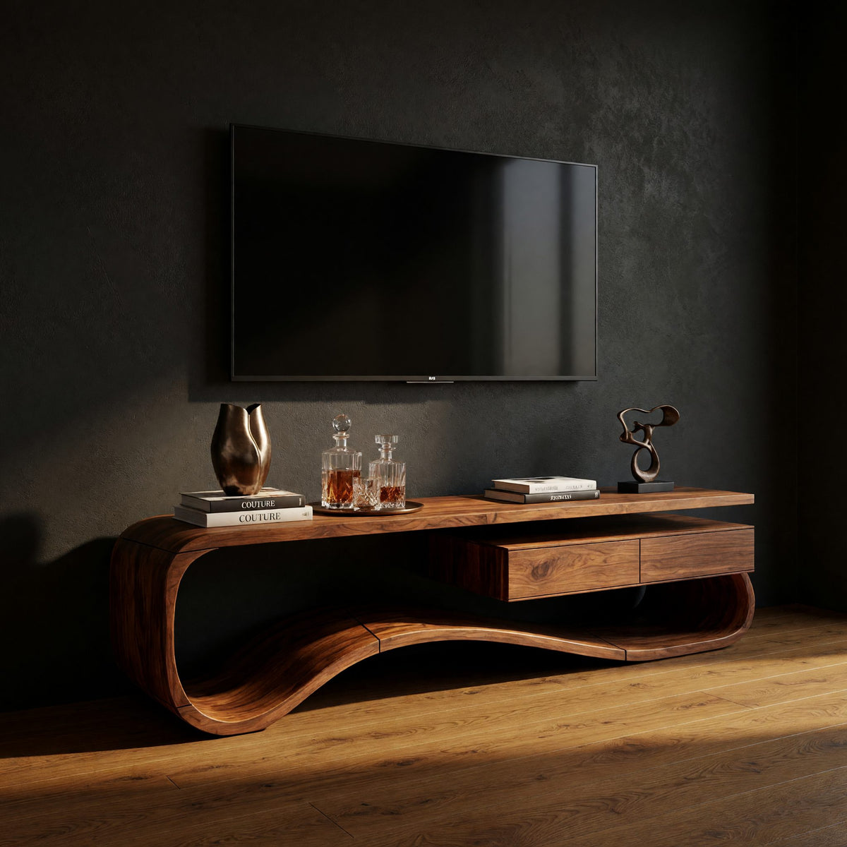 Ribbon Curve Media Console with a Floating Top