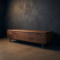 Contemporary Wood Tv Stand With Multi Tiered Shelves For Living