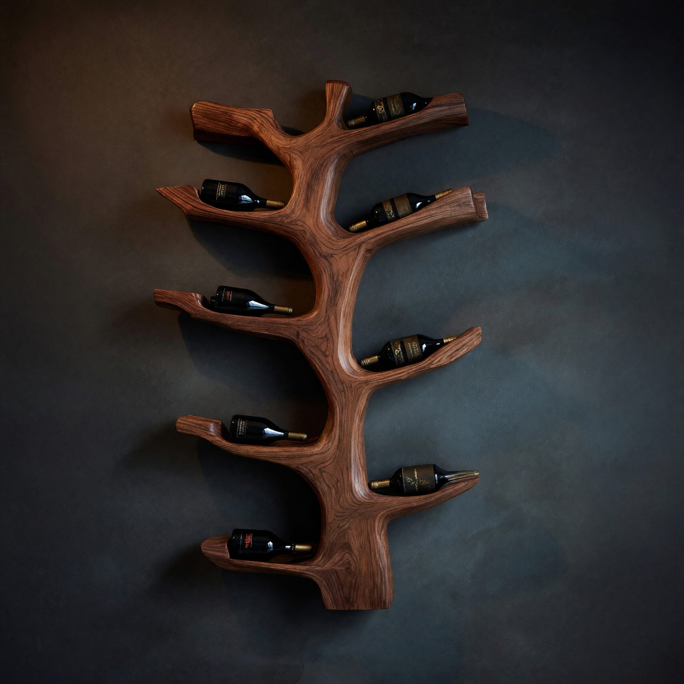 Solid Wood Wine Rack Wall Mounted Sculptural Branch Design Modern Kitchen