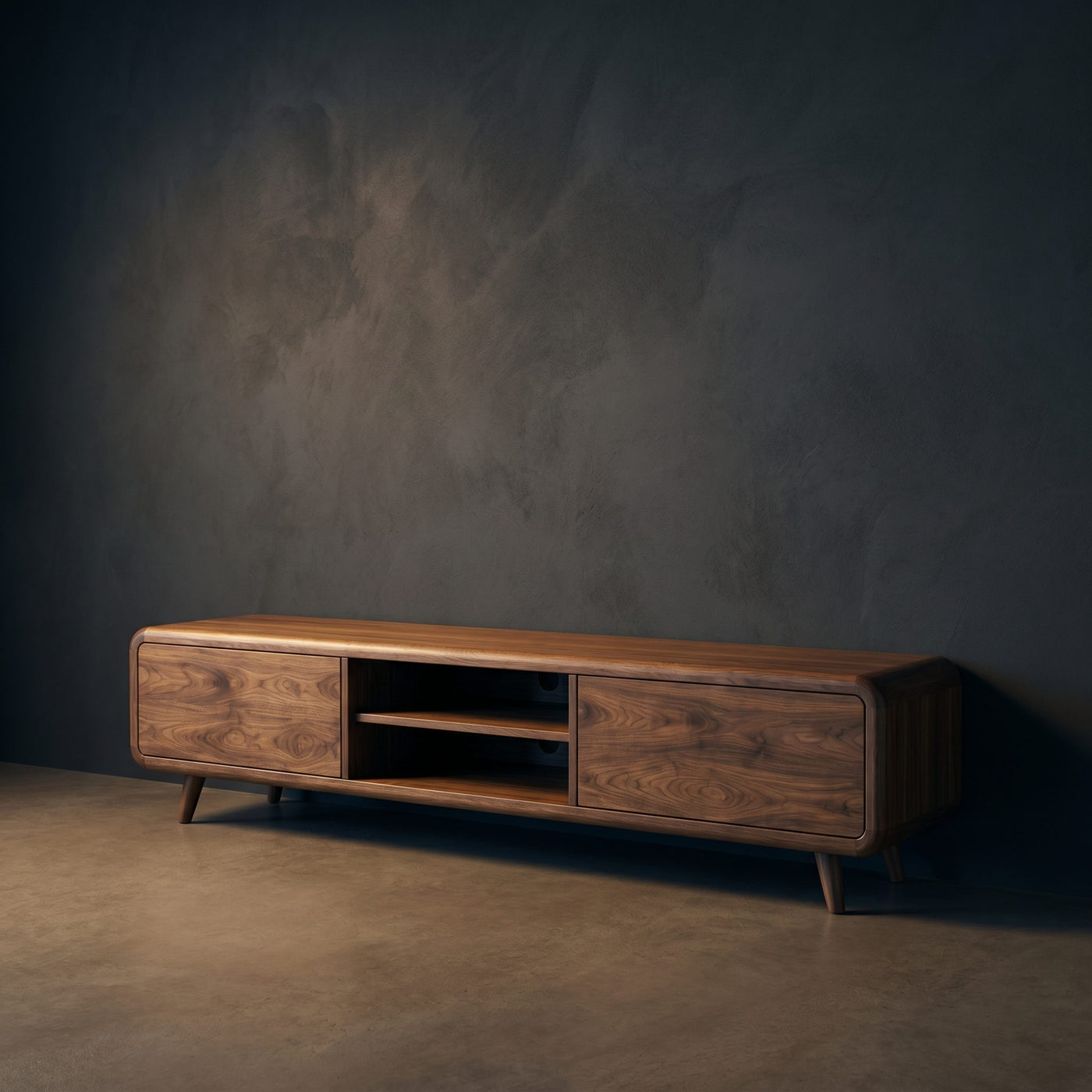 Contemporary Wooden Tv Cabinet With Sculptural Frame For Living Room