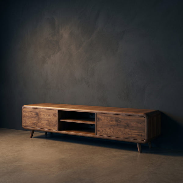 Contemporary Wooden Tv Cabinet With Sculptural Frame For Living Room