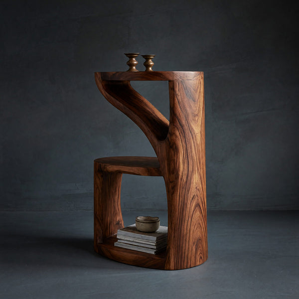 Solid Wood Nightstand Elegant With Sculptural Two Level Bedroom