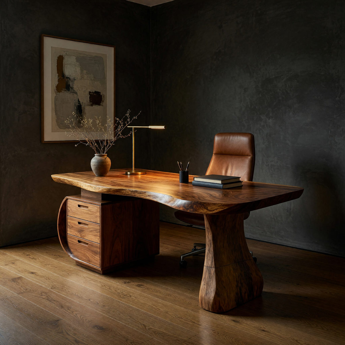 Burlform Study Desk, Shaped from Solid Figured Wood