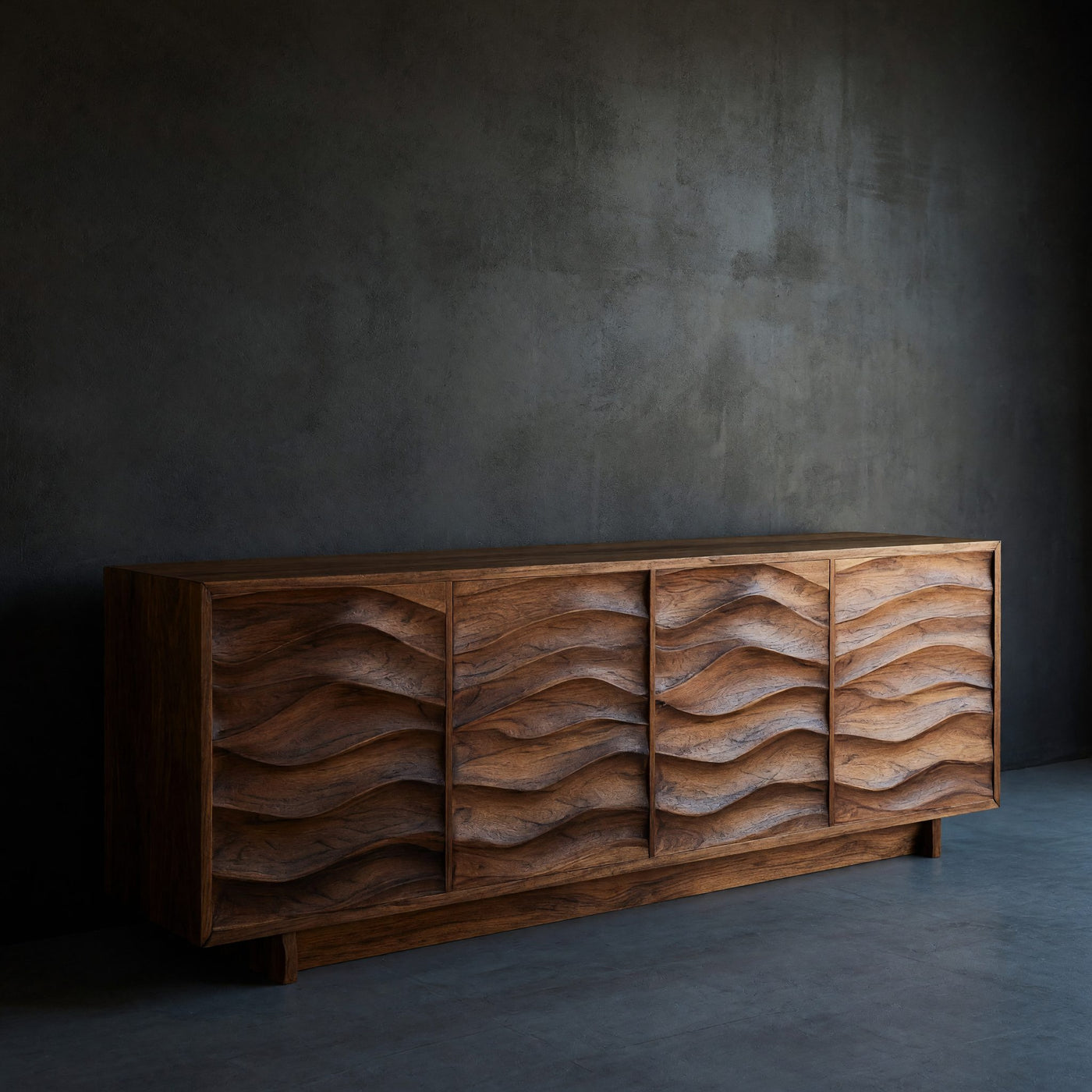 Solid Wood Sideboard Artistic With Wave Pattern Doors Home