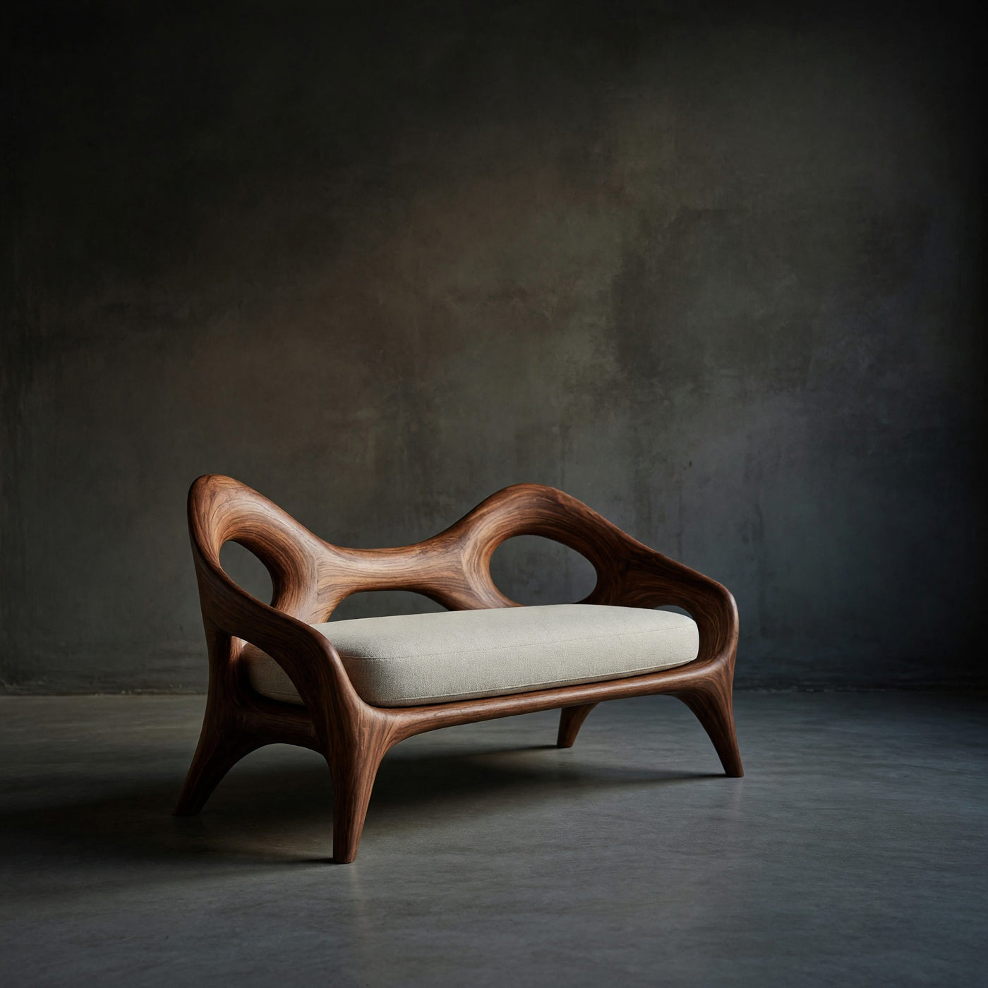 Solid Wood Sofa Sculptural Natural Statement Hallway