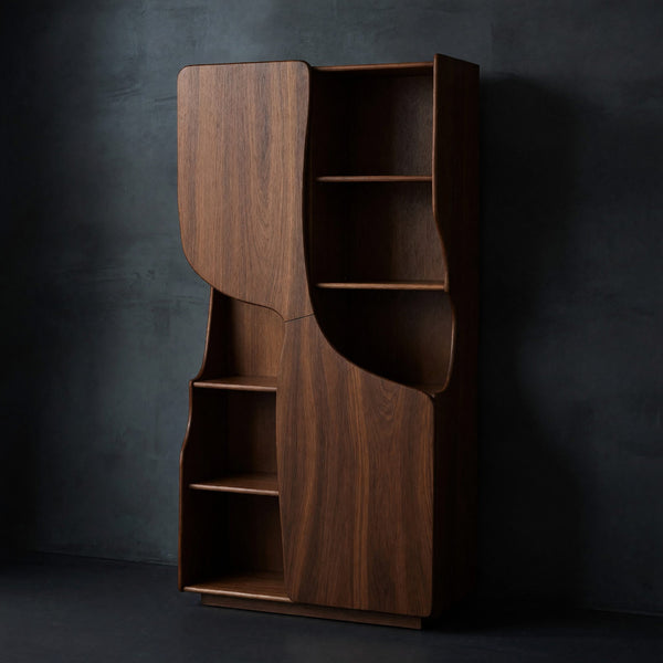 Solid Wood Bar Cabinet Sculptural With Curved Doors Kitchen Living Room