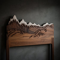 Solid Wood Headboard Rustic Style Mountain Carved Wall Art Bedroom