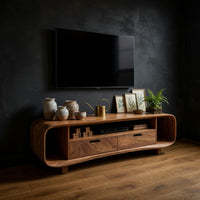 Rolling Curve Walnut Media Console with Two Drawers