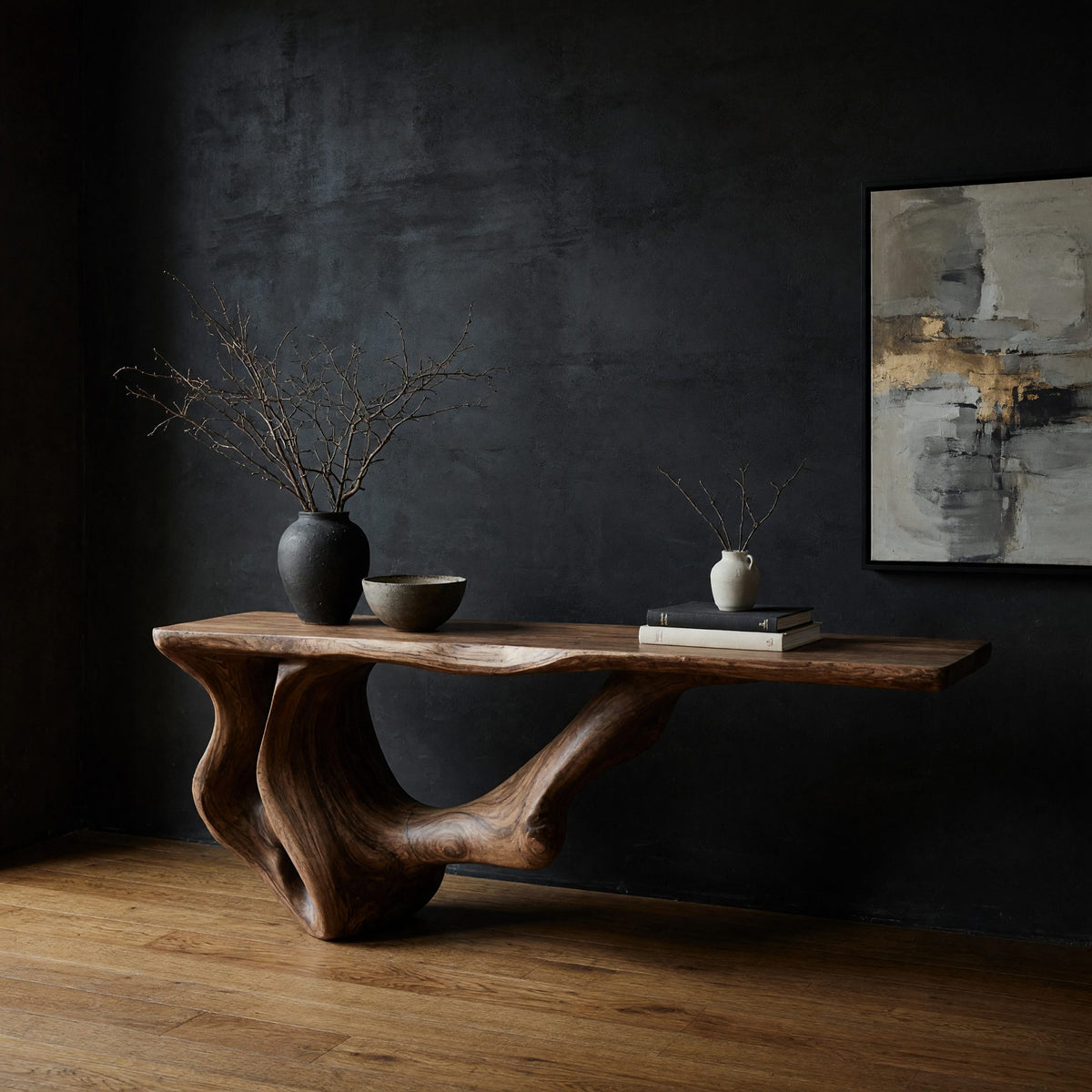 Root-Form Console Table Carved in Solid Hardwood