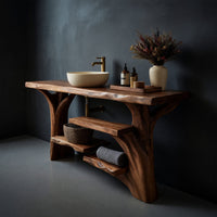 Solid Wood Live Edge Vanity Handcrafted Solid Bathroom Organic Spa Bathroom