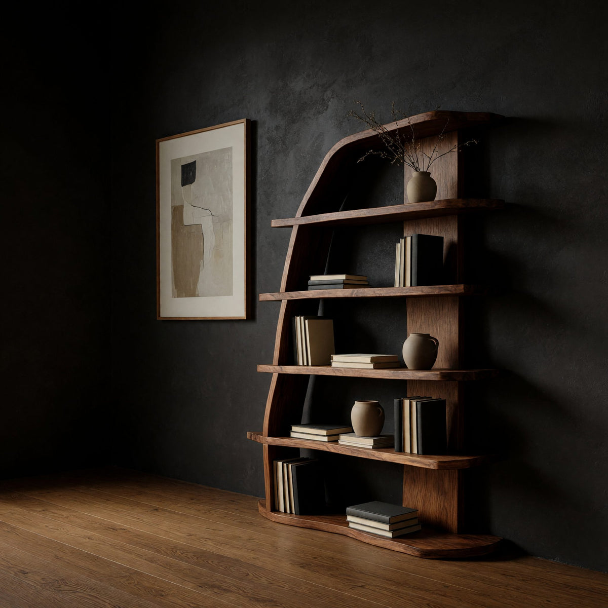 Arched Bookshelf with Sweeping Sail-Cut Side Panel