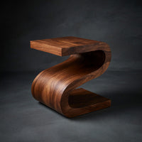 Solid Wood Nightstand Artistic With Undulating Shape Bedroom