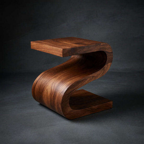 Solid Wood Nightstand Artistic With Undulating Shape Bedroom