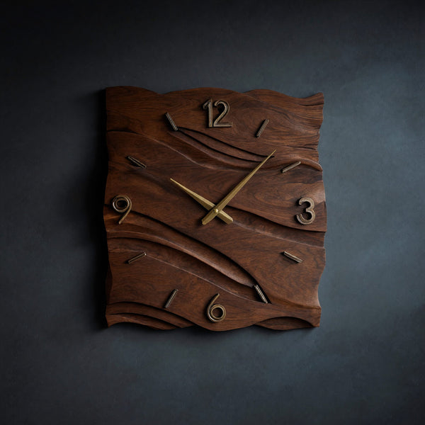 Solid Wood Clock Wave Wall Decor Living Room