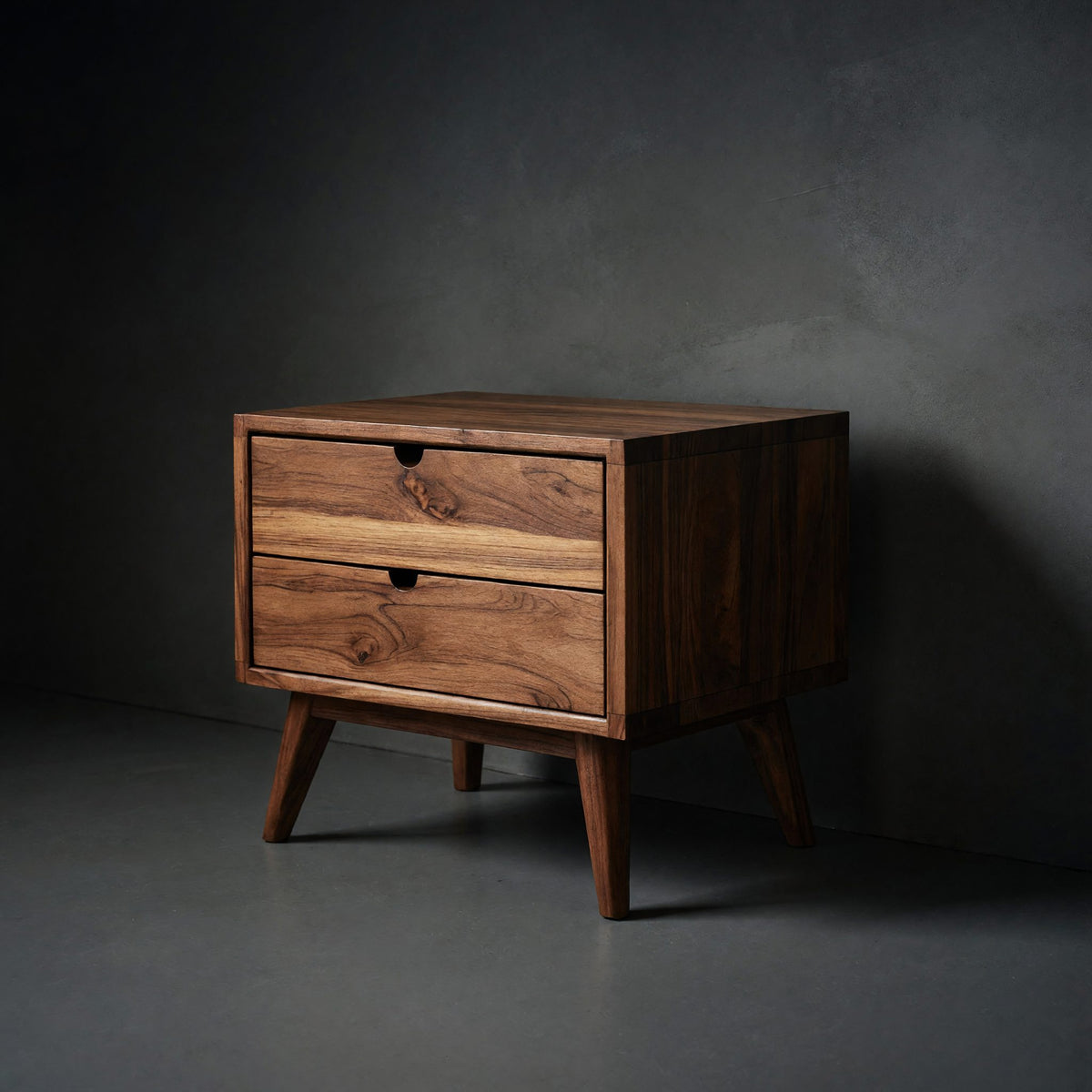Solid Wood Nightstand Mid Century With Two Drawers Bedroom