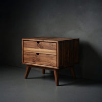 Solid Wood Nightstand Mid Century With Two Drawers Bedroom