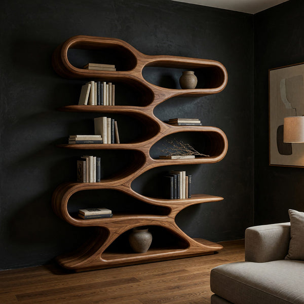 Bookcase on a Sculpted Sled Base in Solid Walnut