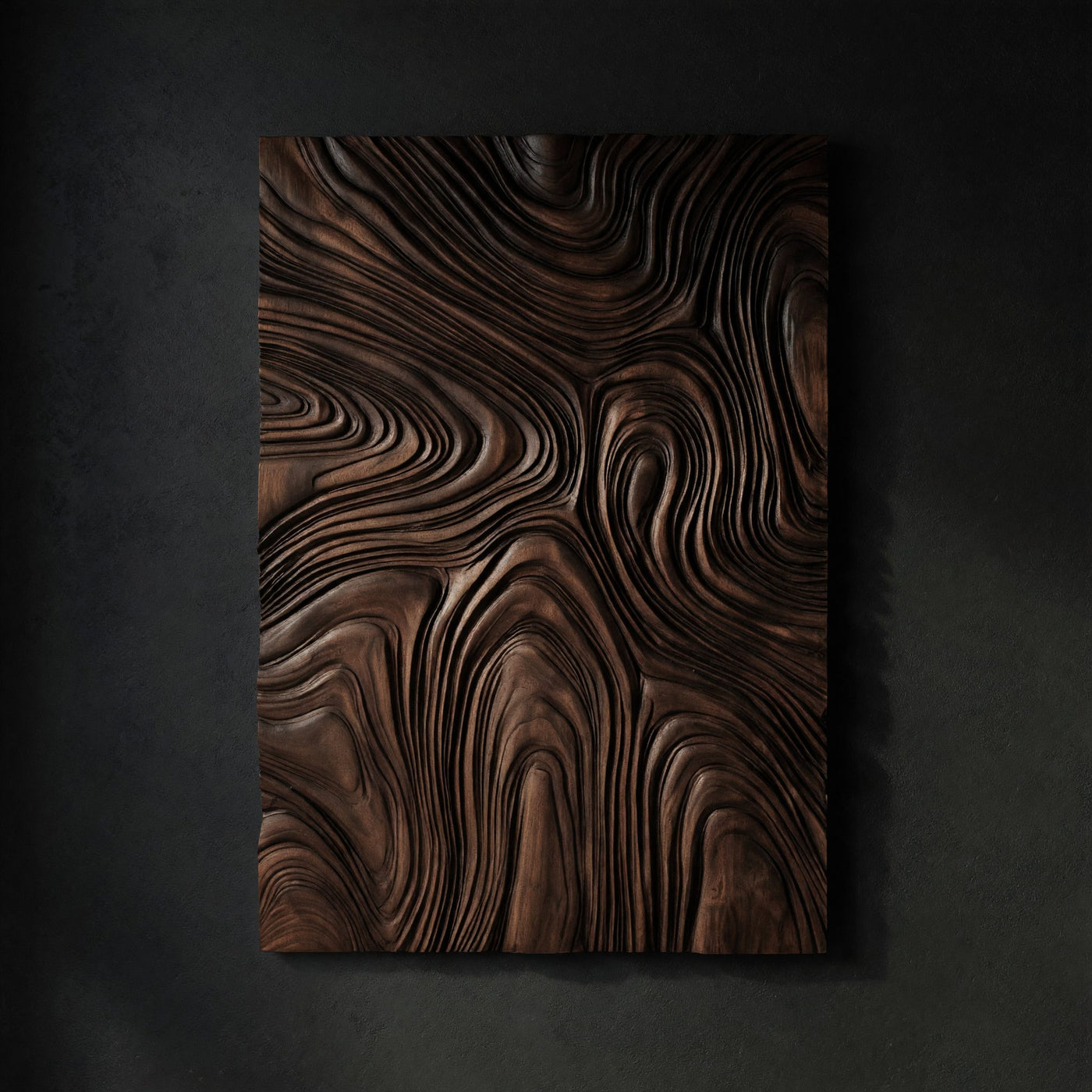 Chisel-Cut Contour Lines, Dark Walnut Relief Panel