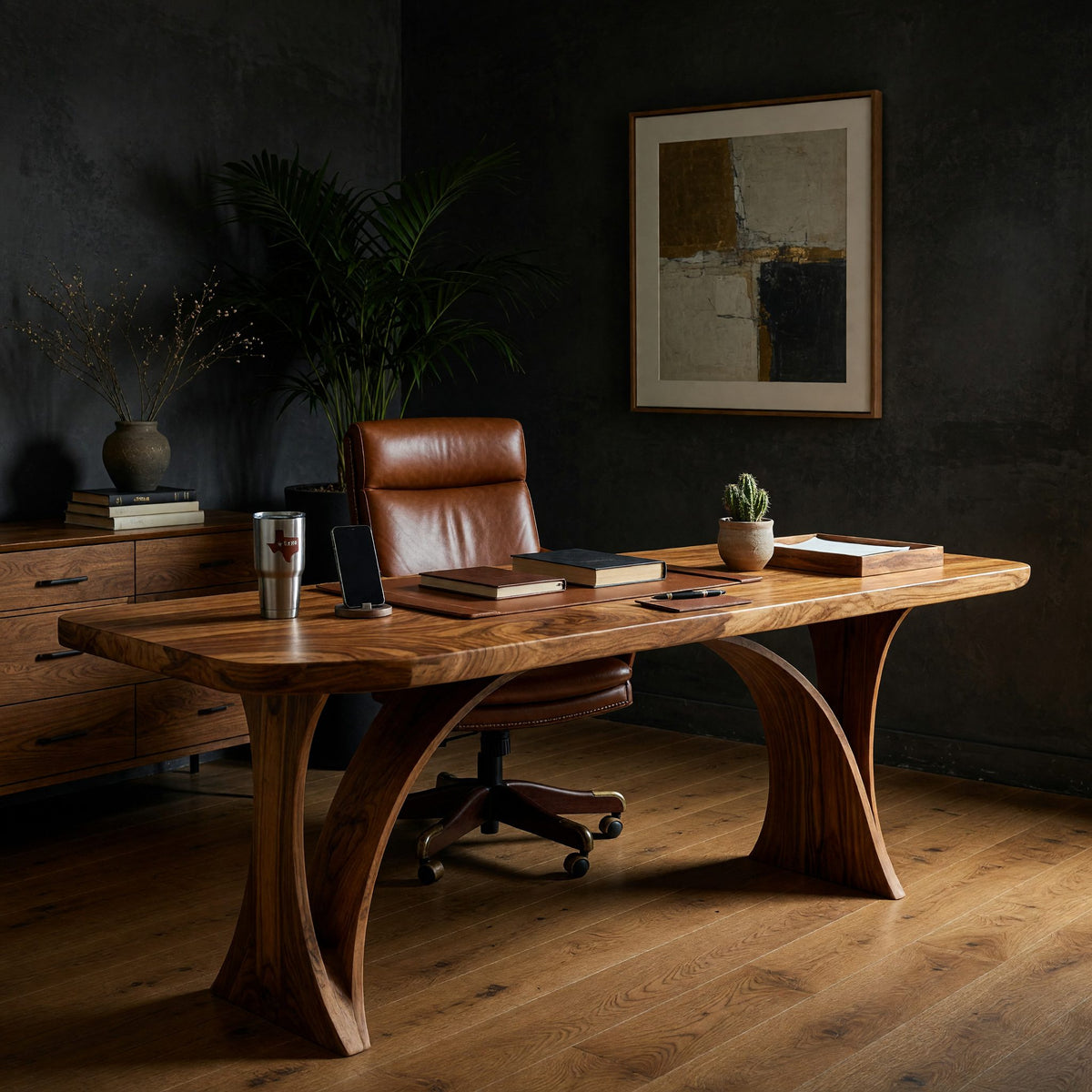Ribbon-Grain Hardwood Desk for a Home Office Corner