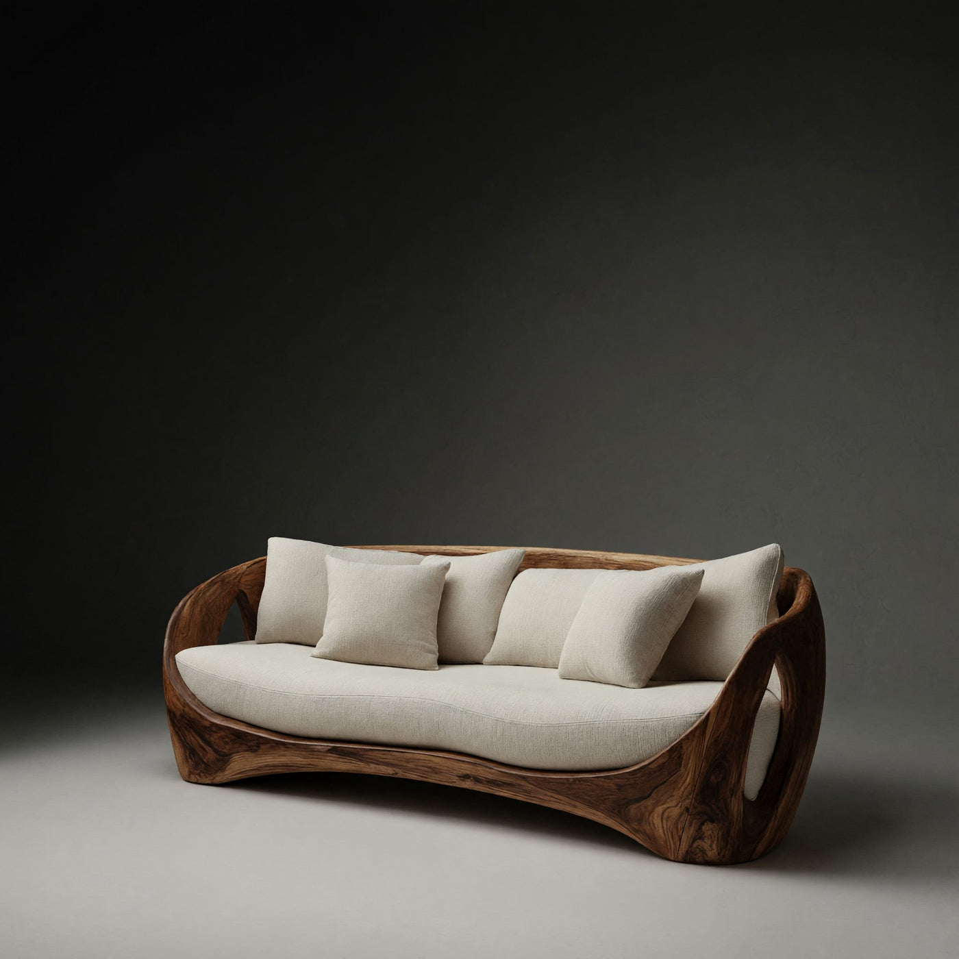 Solid Wood Sofa Sculptural Frame Modern Living Room