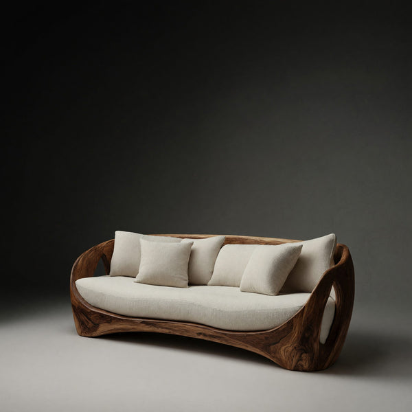 Solid Wood Sofa Sculptural Frame Modern Living Room