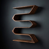 Solid Wood Corner Wall Bathroom Shelf Sculptural Mounted Storage