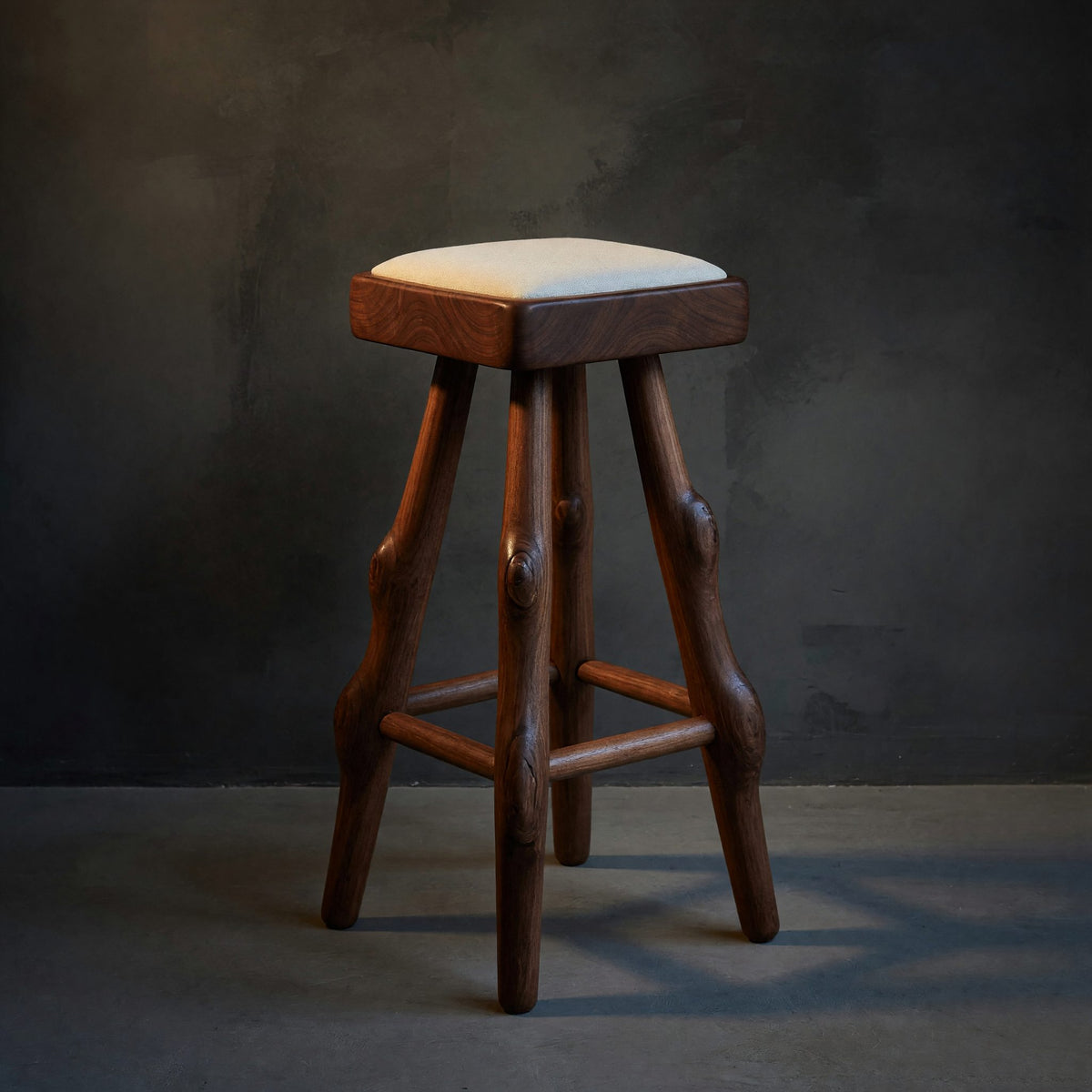 Solid Wood Bar Stool Rustic Handcrafted Kitchen Patio