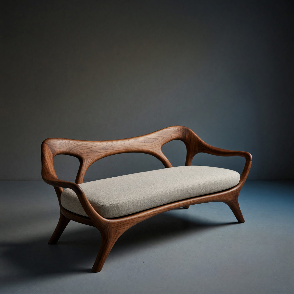 Solid Wood Sofa Statement With Curved Backrest Living