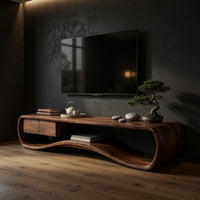 Slow Water in Walnut: A Low Curving Media Console