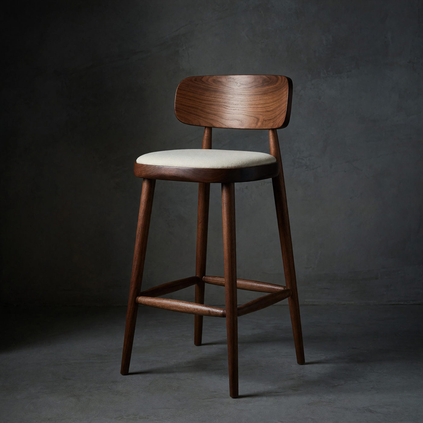 Solid Wood Bar Stool Mid Century With Backrest Kitchen Dining Room