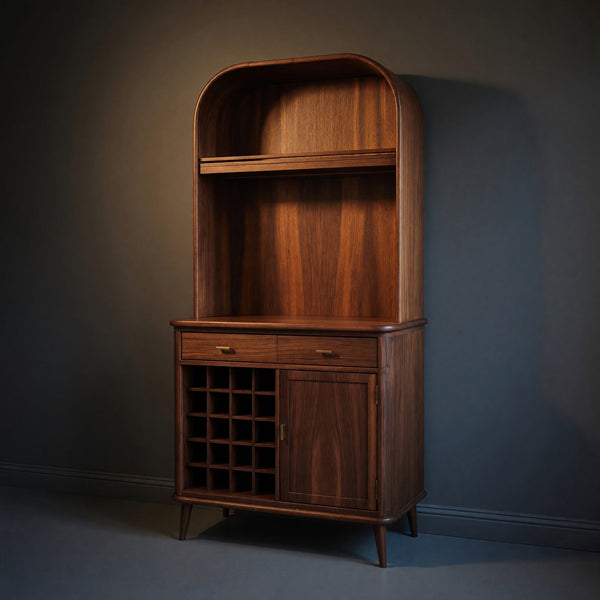 Solid Wood Bar Cabinet Mid Century Arched Wine Kitchen